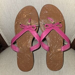 Kate Spade Pink leather Flip Flop Sandals with Bow Accent & Spade Charm 7.5